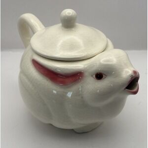 Rabbit Shaped Teapot White Crackle Glaze Bunny Ceramic Novelty Pot